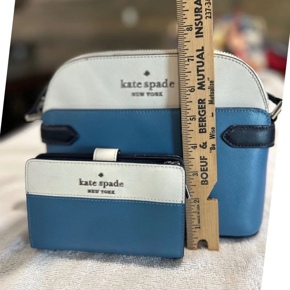 Kate Spade Staci Niagara Blue Colorblock Crossbody Bag Wallet Set EUC Designer